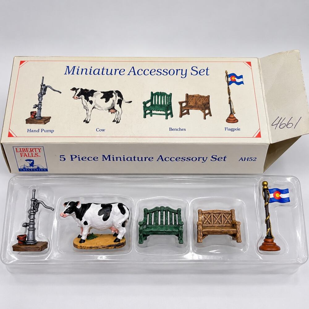 Liberty Falls AH52 Miniature Accessory Set Cow Benches Flagpole Hand Pump 5 Pc